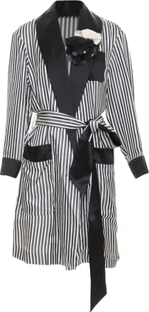 Lanvin striped viscose floral applique belted robe