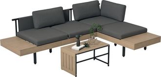 OUTSUNNY hdpe Garden Furniture Sets with Cushions, Table, L-Shaped Sofa, Grey