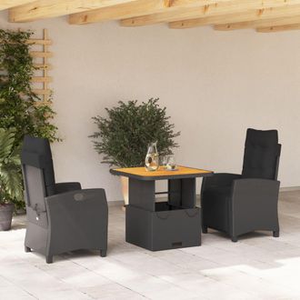 vidaXL Vidaxl - Set Comedor De Jard&iacute;n 3 Pzas Con Cojines Rat&aacute;n Sint&eacute;tico Negro