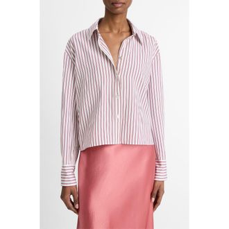 Vince Till Stripe Crop Shirt in Peony Wood/off White at Nordstrom Rack, Size X-Large