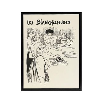 Artery8 The Washerwomen Black White Illustration Steinlen Framed Canvas Art | Size: W24 x H32