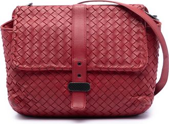 Bottega Veneta Womens Pre-owned Nappa Intrecciato Double Sided Flap Messenger Bag - Brown Leather - One Size