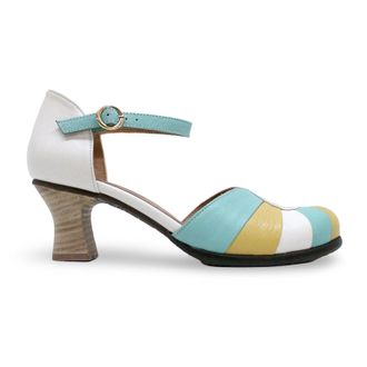 FLY London BESH087FLY Mousse Leather Womens Heels Sandals - Offwhite Spearmint Bumblebee - Size:UK 6