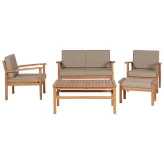 Beliani Conjunto De Jard&iacute;n 4 Plazas De Madera De Acacia Certificada Clara Gris Cojines Manila