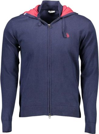 U.S.Polo Association Cardigan met lange mouwen en capuchon - Heren - Vesten met rits - Blauw - 2XL - Katoen - Hoodies & sweatvesten