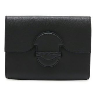 Herm&egrave;s Black Chevre Leather Clutch Bag (Pre-Owned)