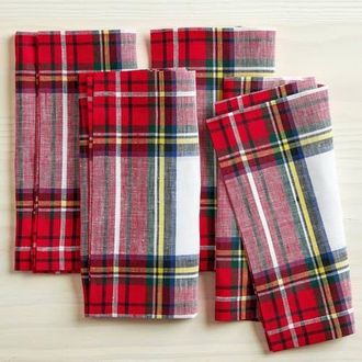 Solino Home Linen Dinner Napkins - Stewart Plaid, 20 x 20 in White at Nordstrom, Size Large