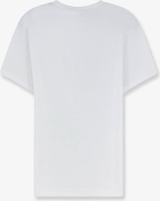 Dolce & Gabbana Mens T-Shirt With Leather And Metal Logo Patch, White Cotton T-Shirts Polos