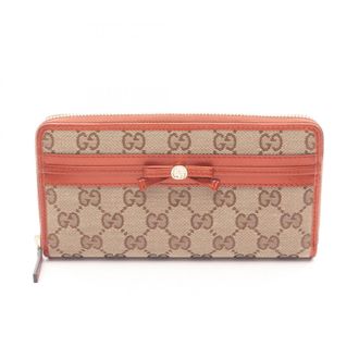Gucci Beige Brown Canvas Leather Long Wallet (Bi-Fold) (Pre-Owned)