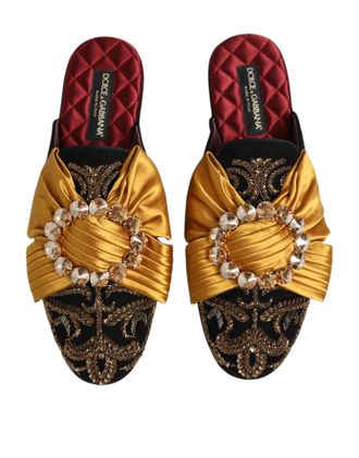 Dolce & Gabbana Womens Multicolor Embellished Flat Sandals Shoes Leather Cotton Silk Viscose