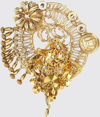 Dries Van Noten Spilla a fiore in ottone cromato con logo inciso
