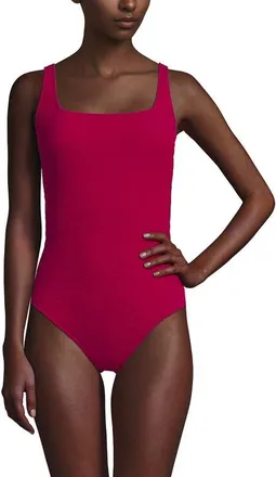 Lands End Womens Boucle Square Neck Scoop Back One Piece Swimsuit in Raspberry Sorbet at Nordstrom, Size 10