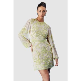Coast Muse Chiffon Embellished Mini Dress in Natural at Nordstrom, Size 10