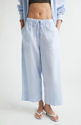 Toteme Drawstring Cotton & Linen Wide Leg Pants in Sky at Nordstrom, Size 12 Us