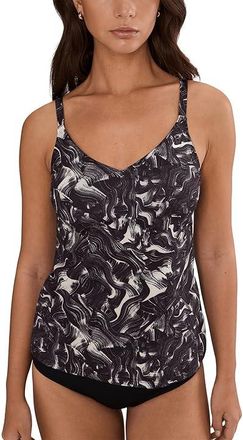 Nike Expressive Brushstrokes V-neck Tankini Womens Swimwear Black : LG, Polyester/Spandex