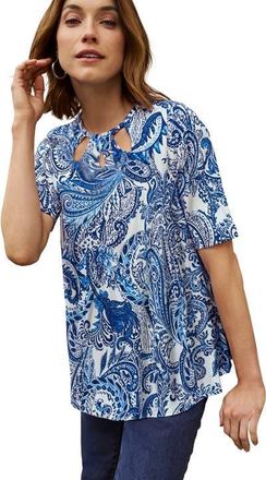 Jessica London Stretch Knit Cutout Swing Tunic in Azure Mist Paisley at Nordstrom, Size 12