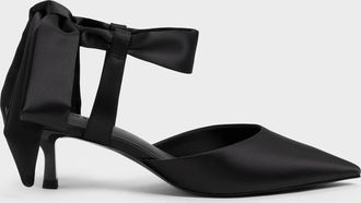 Charles & Keith Satin Tie-Around Pointed Kitten Heels