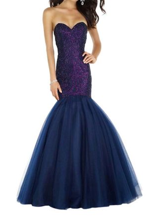 Alyce Paris Sweetheart Tulle Mermaid Gown In Navy