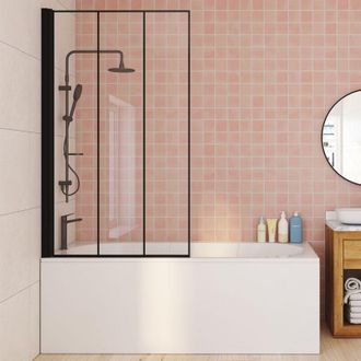 IDMarket Mampara De Ba&ntilde;o De 1 Hoja 80x140 Cm Efecto Cristal Serigrafiado Con Perfil De Aluminio Negro