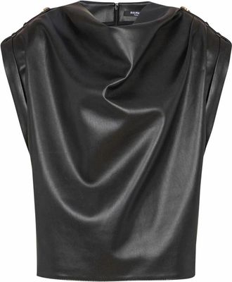 Balmain Faux leather draped top - Dames - Tops zonder mouwen - Zwart - L - Tops