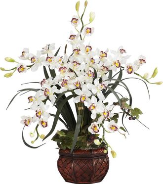 Nearly Natural Cymbidium With Decorative Vase Silk Arrangement