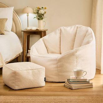 Icon Brand Boucle Sirena Accent Chair & Footstool Bundle in Cream
