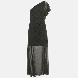 Maje Black Embellished One Shoulder Crepe Maxi Dress