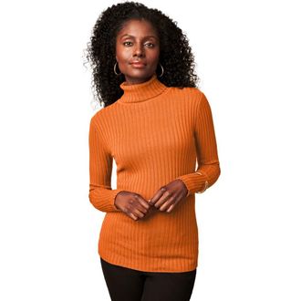 Jessica London Ribbed Cotton Turtleneck Sweater in Orange Twist at Nordstrom, Size 44