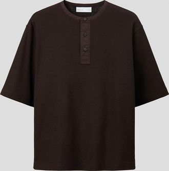 H&M Henleyshirt aus Leinengemisch in Loose Fit - Dunkelbraun