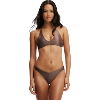 Cotton On Womens Dip Front High Side Brazilian Bikini Bottom in Deep Taupe Gloss at Nordstrom, Size X-Small