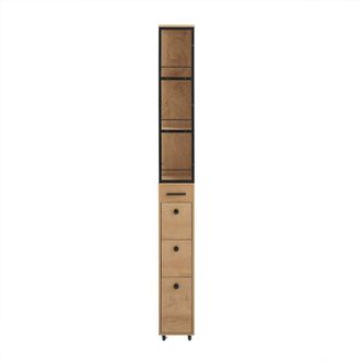 SoBuy Carrello Salvaspazio con Cassetti e Ruote, Mobiletto Multiuso per Cucina, Bagno e Lavanderia Naturale 20x40x170 cm NSR13-N - Sobuy