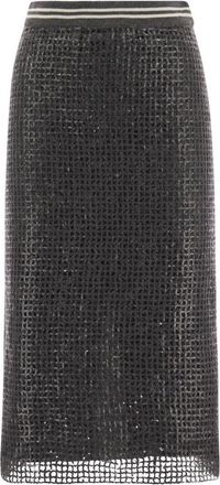 Brunello Cucinelli Dark Grey Textured Midi Skirt, Brand Size 46 (US Size 12)