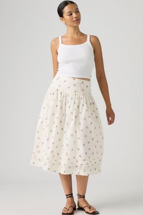 Levi's Brionna Midi Skirt - Women - M - White / Runa Floral Egret Cotton
