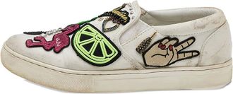 Marc Jacobs Pre-owned patch embellished slip-on sneakers - White