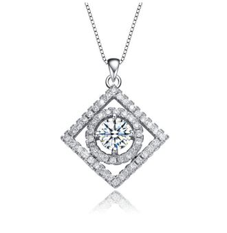 Rachel Glauber White Gold Plated with Clear Cubic Zirconia Square Pendant Necklace