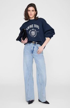 Anine Bing Miles Collegiate Sweatshirt in Dark Navy at Nordstrom, Size X-Small
