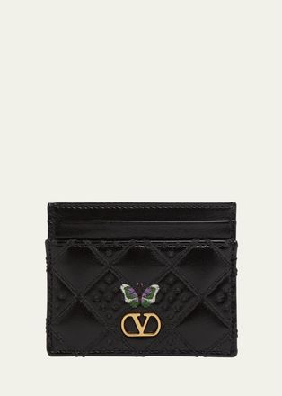 Valentino Garavani Leather VLogo Butterfly Card Holder