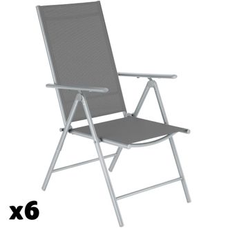TecTake 6 sillas de jard&iacute;n de acero, reclinables, 54,5x65x107,5 cm, plateado