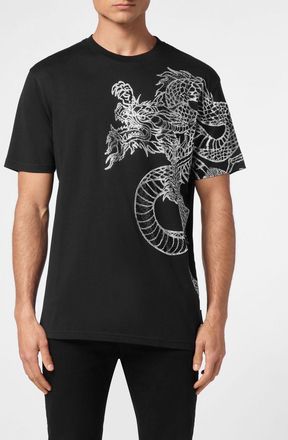 Philipp Plein T-shirt in jersey di cotone con logo in strass e girocollo