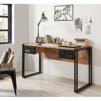 Dmora Dmora - Escritorio Alkes, Escritorio multiusos, Mesa de oficina para pc, El plan de trabajo, 139x60h75 cm, Roble y Negro, con embalaje reforzado