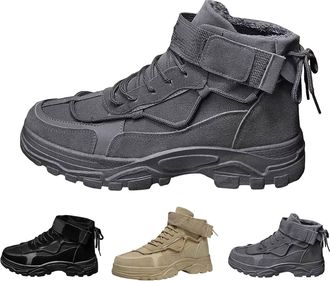 Generic Mens Winter Work Boots Size 7.5 Warm Fleece Lined Casual Shoes Outdoor Lace Up Leather Short Trainers Sneakers Lightweight Comfortable Non-Slip Walkin