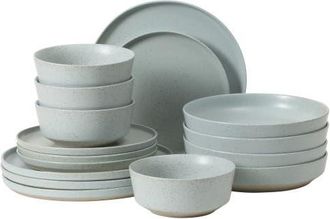 Gibson Home Overbrook 16-Piece Stoneware Stackable Plates and Double Bowl Dinnerware Set, Service for 4 in Brown at Nordstrom