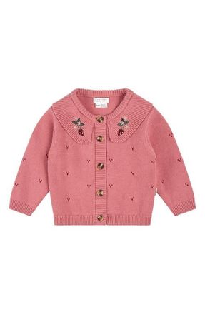 Petit Lem Berry Pointelle Knit Cardigan in Pink at Nordstrom, Size 18-24M