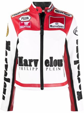 Philipp Plein logo colour-block jacket - White