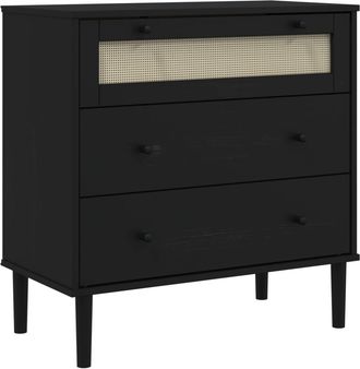 vidaXL C&oacute;moda Senja Aspecto Rat&aacute;n Madera Maciza Pino Negro 80x40x80cm Vidaxl