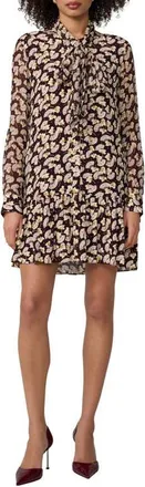 Diane Von F&uuml;rstenberg Indigo Fan Print Tie Neck Minidress in Fan Dance at Nordstrom, Size X-Small