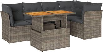 vidaXL Set De Muebles De Jard&iacute;n 6 Pzas Y Cojines Rat&aacute;n Sint&eacute;tico Gris Vidaxl