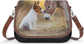 Generic Jack Russell Terrier Dog And Donkey Womens Crossbody Bag Fashion Shoulder Handbags Message Tote Bag with Adjustable Strap