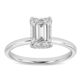 LuvMyJewelry Empress 14K White Gold Emerald Cut Lab Grown Diamond Hidden Halo Engagement Ring - 1.6 ctw at Nordstrom, Size 6.5
