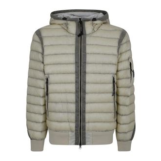C.P. Company Winter Jackets, male, Beige, Size: L D.d. Shell Down Hooded Lens Jacket